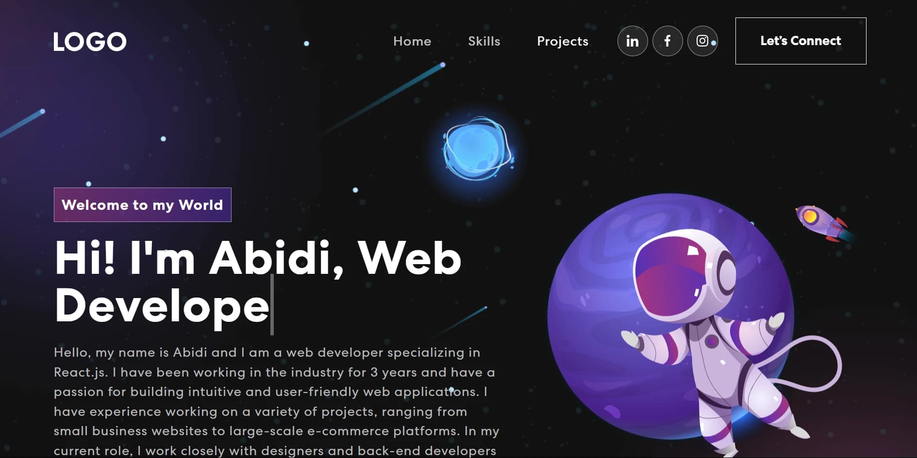 Preview of Portfolio website with cool animations